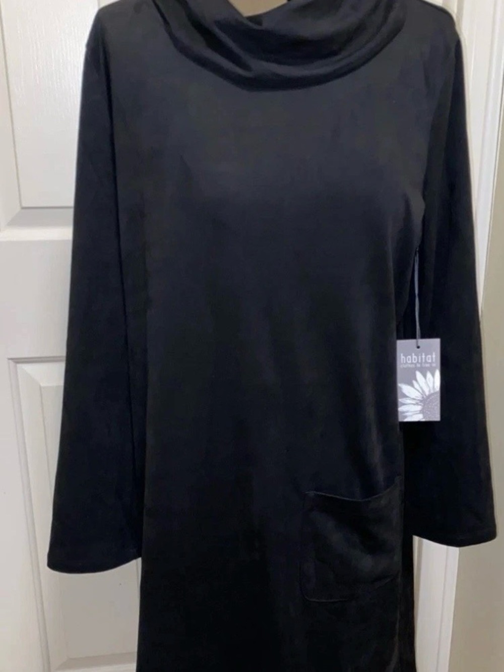 Habitat Clothes To Live In Cowl Neck Faux Suede Dress Black Size Medium NEW -J19